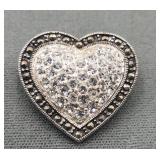 Sterling Silver Marcasite Crystal Brooch Pin