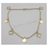 14k Yellow Gold 7in Heart Bracelet 1.1g