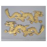 Pair Of Vintage Brass Chinese Dragon Wall Plaques