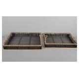 2x The Bid Bamboo Serving Trays W/ Handles