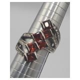 Sparkling Red Orange Stone Ring Sz 9