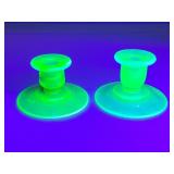 Pair Of Uranium Glass Candleholders