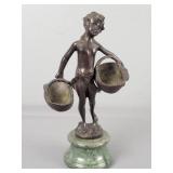 Bronze Sculpture Young Girl Carrying Two Baskets