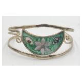 Green Inlay Turquoise Alpaca Mexico Cuff Bracelet