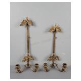 Pair Of Vintage Brass Double Candle Wall Sconces