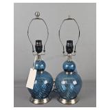 Pair Of Blue Glass Grandview Gallery Lamps