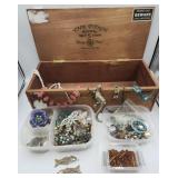Large Wooden Box With Jewelry For Crafts Or