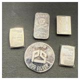 5x The Bid 1g .999 Silver Ingots, Rounds