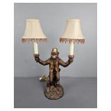 Poly Resin 2 Light Belhop Monkey Table Lamp