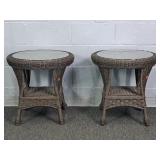 2x The Bid Glass Top Synthetic Wicker Side Tables