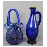 2x The Bid Vintage Cobalt Blue Art Glass