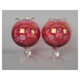 2x The Bid Vintage Cranberry Glass Globe Vases