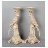 Pair Of Carved Cockatoo Candlestick Holders