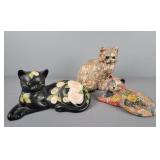 3x The Bid Vintage Folk Art Cat Statues