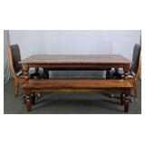 5 Pc Set Heavy Sturdy Hewed Wood Dining Table
