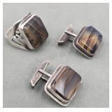 Sterling Mens Ring Sz 7 And Matching Cufflinks
