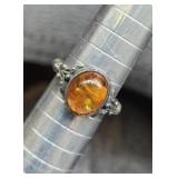 Sterling Silver Amber Ringsz 6  Tw 2.8g