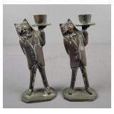 Pair Of Metal Tuxedo Cat Candle Holders
