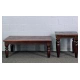 Lot Of 2 Heavy Sturdy Hewed Wood Cocktail Table