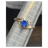 14k Yellow Gold Sapphire Diamond Ring Sz 7 Tw