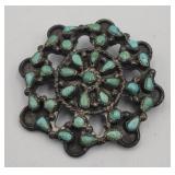 Sterling Silver Turquoise Brooch Pin  Tw 6.5g