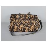 Black Canvas Handbag Gold Baroque Abstract Print