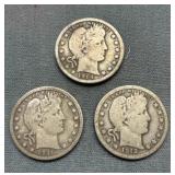 3x The Bid Barber Silver Quarters
