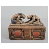 Carved Wooden Trinket Box Painted Figures