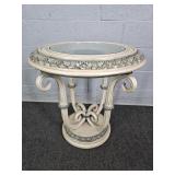 Silver Leaf Finish Round Accent Table W/ Glass