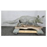 Signed Cast Bronze Fox On Cast Metal Base