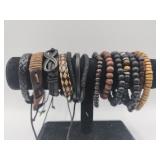 12 Leather Or Wood Bead Bracelets All New