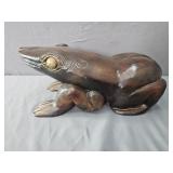 Large Hand Carved Wooden Frog Decor