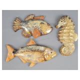 3x The Bid Clay Fish & Seahorse Decor