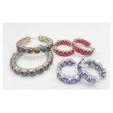 3 Pair Crystal Sparkling Pierced Earrings Smaller