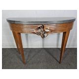 Solid Marble Top 1/2 Round Mahogany Accent Table