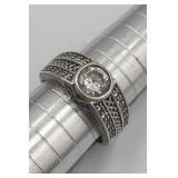 Sterling Silver Cz  Ring Sz 9 Tw 5.7g