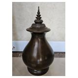 Large Heavy Bronze Finish Brass Urn W/ Tiered Lid