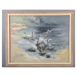 Signed M Wyatt Coastal Scene Framed Oil On Canvas