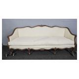 Beautiful Upholstered Sofa W/carved Wood Accents