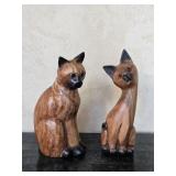 2x The Bid Carved Mahogany Cat Statues 15" Tall