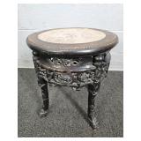 Beautiful Carved Wood Stand W/ Natural Marble Top