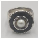 Sterling Silver Israel A.s.  Sterling Pearl Ring