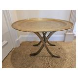 34" Diameter Embossed Brass Tray On Stand