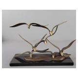 Brass Birds In Flights Sculpture On Marble Base