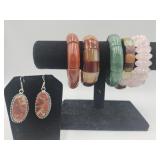 .925 Earrings And Polished Stone BraceletsOne