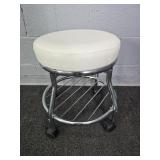 White & Chrome Small Swivel Rolling Stool