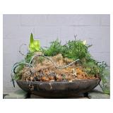 Large Pottery Bowl Shape Planter W/ Faux Plants