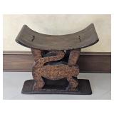 Solid Wood Hand Carved Animal Motif Saddle Stool