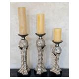3 Pc Decorative Mosaic Pillar Candle Holders