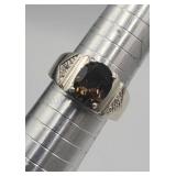 Sterling Silver Mens  Ring Sz 10 Smoky Topaz
